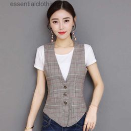 Women's Vests #0702 Summer Plaid Vest Waistcoat Women Short Slim Thin Sleeveless Blazer Vest Female Casual Elegant Vest Coat Ladies Buttons L230922