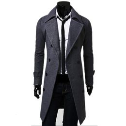 Men's Trench Coats Fashion brand autumn jacket long windbreaker men's highquality slim fitting solid color double breasted 230921