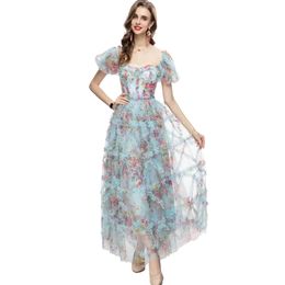 Women's Runway Dresses Scoop Neckline Short Sleeves Printed Ruffles Sash Belt Elegant Long Evening Party Prom