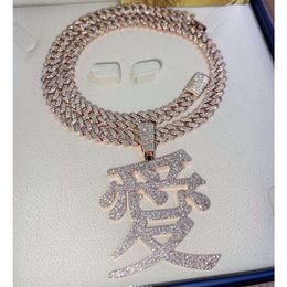 Chinese Character Custom Vvs Moissanite Diamond Pendant 925 Silver 18k Gold Plated Hip Hop Jewellery for Man