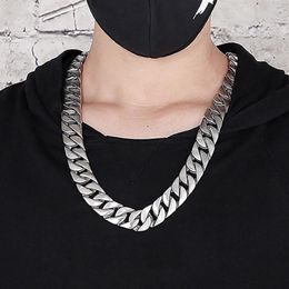 Chains 20mm Heavy Punk Rock Man Gold Curb Cuban Chain Necklace Jewelry Brush Matte 316L Stainless Steel Bracelet For Men Women256E