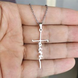 Whole 10pc lot New Stainless Steel Cross Pendant Necklace Faith Necklaces Women Men Fashion Jewellery Gift SN278313D