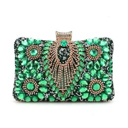 Evening Bags Green Tassel Women Evening Bags Diamonds Small Day Clutch Luxury Chain Shoulder Handbags For Party Holder Purse 230921