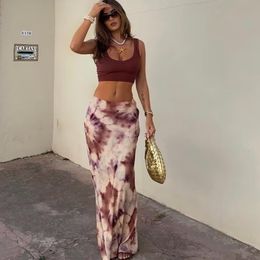 Two Piece Dress PB ZA 2023 Summer Tie Dyed Long Side Zipper High Waist Slim Half Body Skirt Wrapped Hip 230922