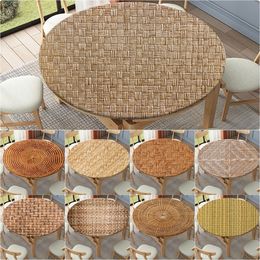 Table Cloth Woven Rattan Round Tablecloth Weave Pattern Waterproof Elastic Table Clothes for Dining Table Cute Desk Decor Protector Cover 230921