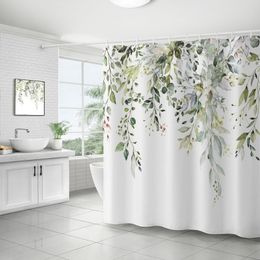 Shower Curtains Green Leaf Bathroom Curtain 3D Printed Polyester Waterproof Mildew Resistant Shower Curtain Free Punching Bathtub Curtains 230922