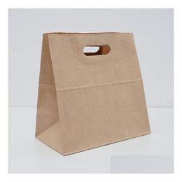 Gift Wrap 28X15X28Cm Large Kraft Paper Bags Bread Snack Sanwich Boxes Takeout Food Packaging Handle Sn1302 Drop Delivery Home Garden F Dha83