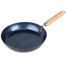 Pans Hammered Iron Skillet 20/24/26/28cm Blue With Detachable Wooden Handle No Nonstick Coating Frying Omelette Pan