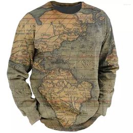 Men's Hoodies Sweatshirt Pullover Blue Purple Brown Green Gray Crew Neck Nautical Map Graphic Prints Print Daily Sports Holiday 3D