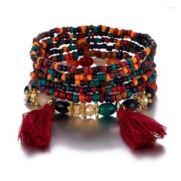 Strand 6Pcs Bohemian Beaded Bracelet Set For Women Tassels Charm Colourful Seed Beads Chain Bangle Female Boho Ethnic Jewellery