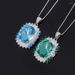 Chains Gorgeous 13 17.5mm Lab Created Emerald Sapphire Pendant 925 Silver Geniune Luxury Necklace For Women Anniversary Gift Girlfriend