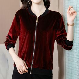 Women's Jackets 2023 Autumn And Winter Fashion Trend Simple Solid Casual Loose Oversize Gold Velvet Baseball Jacket Short