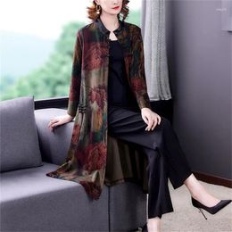 Women's Trench Coats Chinese Style 2023 Autumn Coat Mid Length Vintage Simple Show Thin And Wide Ladies Temperament Pan Button Windbreaker