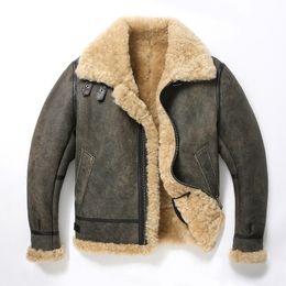 Mens Leather Faux 100% Natural Sheepskin Jacket Winter Coat Real Fur Warm Explosive Style Sherpa Large Motorcycle Fashion 230922