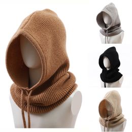 Beanie/Skull Caps Unisex Adjustable Elastic Balaclava Cap Warm Ring Scarf Beanie Hat For Women Men Windproof Hooded Neck Collar Knitted Hat Bonnet 230921