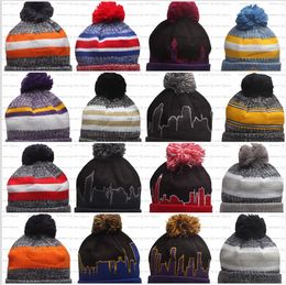 NEW Men's Football Knitted Beanie Cap Wool Warm Sport Striped Sideline Cuffed Pom Beanie Hats Men Women Bonnet Beanies Skull Hat One Size Mix Colors SU22-08