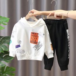 Clothing Sets Dancewear Autumn Letter Hoodies Clothes Set Children Boy Hooded Sweater Top Pant 2 Pieces Outfits Kid Sweatshirt Sweatpant Loungewear 230922