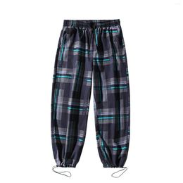 Men's Pants Athletic Sweatpants Flat Front Male Spring And Autumn Casual Fashion Plaid Embroidery Print Drawstring