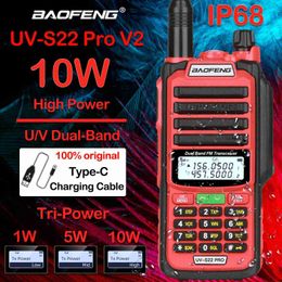 Walkie Talkie Baofeng UV S22 Pro V2 Upgrade Tri-power Ham CB Radio Waterproof IP68 Long Range Walkie Talkie Dual Band UV-9R Plus Two Way Radio HKD230922