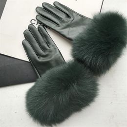 Maylofuer Dark green Genuine sheepskin gloves elegant hand soft leather women's high-grade leather gloves182A