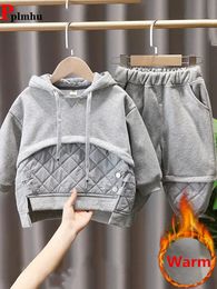 Clothing Sets Dancewear Baggy Plush Lined Hoodies Kids Outfit Winter Warm Boys/Girls Patchwork Sweatshirt Conjunto New Thicken Jogger Pants 2 Piece 230922