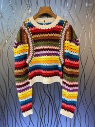 Women's Sweaters 2023 Women Fashion Long Sleeves Sexy Casual Crew Neck Colorful Woven Decorative Sweater Knitted 0916