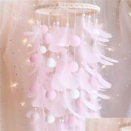 Decorative Objects Figurines Dream Catcher Bedroom Wind Chimes Hanging Decorations Hand Woven Feather Aerial Ornament For Infant G Dhogk