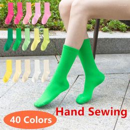 Men's Socks 12 Pairs Colourful Sock Solid Colour Women Middle Tube Men Soft Winter Four Seasons Combed Cotton Student Sport Hand Sewing