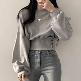 Women's Hoodies O Neck Sudaderas Para Mujer Grey Sweatshirt Aesthetic Tops Clothes Cropped Women Grunge Cotton Harajuku T-shirts