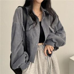 Women's Jackets Crops Women Corduroy Vintage High Street Korean Fashion Temperament Chic Pure Clothing Harajuku College Spring Outwear