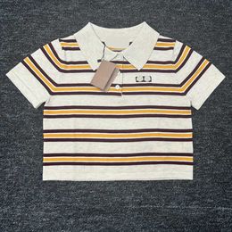 New Fashionable Letter Car Stamp Stripe Contrast POLO Neck Short Knitted Top Slim and Age Reducing T-shirt