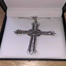 Vintage Long Cross pendant necklace 925 Sterling silver 5A zircon Cz Party wedding Cross Pendant for women men Luxury Jewelry274I