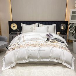 Bedding sets High end Egyptian Cotton Chinese Embroidery Set Queen Size King Duvet Cover Bed Sheet Pillow 230921