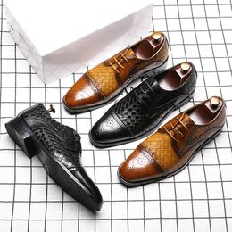 Men's Classic British Business Leather Shoes Mens Retro Derby Shoe Dress Office Flats Men Wedding Party Oxfords EU Size 37-48 For Boys Party Dress Boots