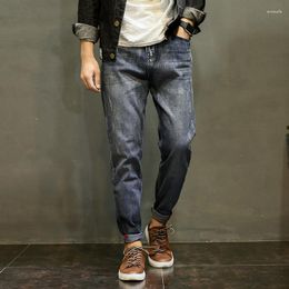 Men's Jeans Selvedge Retro For Men Clothes Washed Scretched Denim Pants Cargo Distressed Simple Casual Wear Oversized Trousers Roll Up