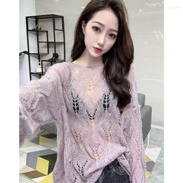 Women's Sweaters Pullover O Neck Hollow Out Women Sweater Spring/Summer Sexy Mesh Loose And Lazy Bottom Wool Knit Female