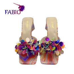 Slippers multicolor medium heel sequin women s slipper casual banquet fashion party Italian shoes 230921