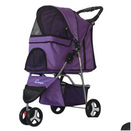 Dog Travel Outdoors Pet Stroller Cat 3 Wheel Jog Folding Lightweight Breathable Carrier 234C3 Drop Delivery Home Garden Supplies Dhtq9