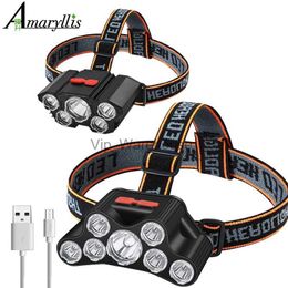 Head lamps Usb Rechargeable Led Headlight Super Bright 5 Working Modes Headlamp Waterproof Head-Mounted Flashlight For Night Fishing Hiking HKD230922