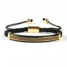 Whole 10pcs Fashion Mens Jewellery Micro Pave Brass Black Cz Double Long Tube Watch Protector Macrame Bracelets2456