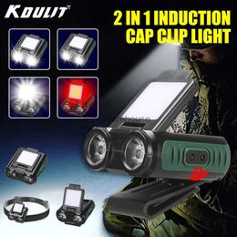 Head lamps COB LED Headlamp Sensor Cap Clip Light USB Rechargeable Head Flashlight Built-in Battery Headlight Led Head for Fishing Camping HKD230922