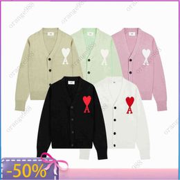 2024 Autumn/Winter New Macaron AM Love Embroidery Jacquard Cardigan Sweater for Men and Women Loose Coat Couple Style05