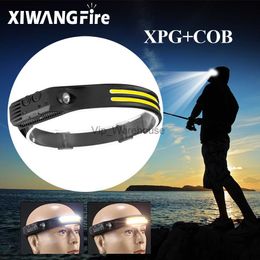 Head lamps Multi-function Sensor Headlamp COB Head Lamp Flashlight Outdoor USB Rechargeable Waterproof Headlight 6 Lighting Modes Torch HKD230922