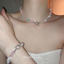 Necklace Earrings Set Spring Summer Cute Fresh Cake Color Acrylic Bracelets Jewelry Girlfriend Birthday Gift Elastic