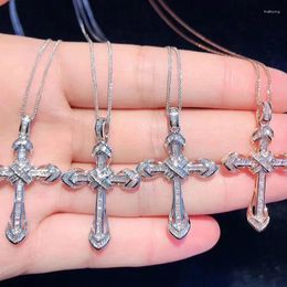 Chains 925 Silver Color Necklace Jewelry Women Wedding Fashion Cross CZ Crystal Zircon Stone Pendant Christmas Gift