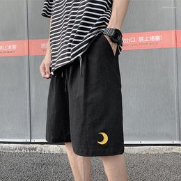 Men's Shorts Black Linen Sorts Men Summer Fasion Embroidery Five Point Pants Bay Strait Trousers Oversized Casual Bottoms Male Clotes