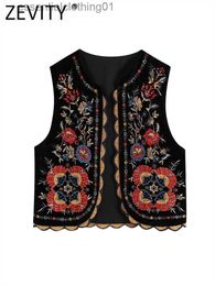 Women's Vests Zevity Women Vintage Sequins Flower Embroidery Vest Jacket Ladies Style Patchwork Casual Velvet WaistCoat Tops CT2978 L230922