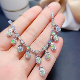 Chains Elegant 925 Silver Opal Necklace For Party 21 Pieces 3mm 4mm Total 2.1ct Natural With 3 Layers Gold Plating