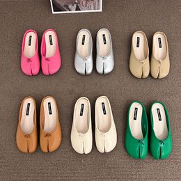 Bailamos Flats Dress Microfiber Woman Leather Comfy Split Toe Slippers Soft Bottom Loafers Brief Ladies Moccasins Tabi N