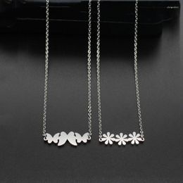 Chains Fashion Charms Lady Tiny Stainless Steel Flower Butterfly Necklaces & Pendants For Women Friend Wedding Party Choker Jewellery